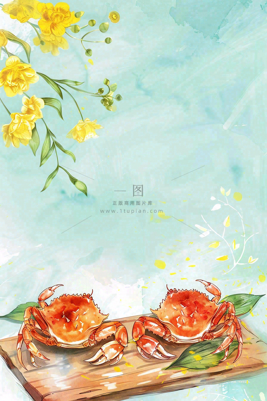 古风水墨白露菊花螃蟹桂花酒插画24节气寒露中秋插画背景