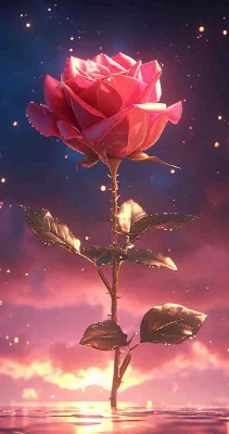 海平面上渐变落日前的一支粉色玫瑰花鲜花花朵,鲜艳爱情 海平面上渐变落日前的一支粉色玫瑰花鲜花花朵,鲜艳爱情