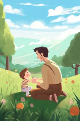 父子草地陪伴清新背景 父子草地陪伴清新背景