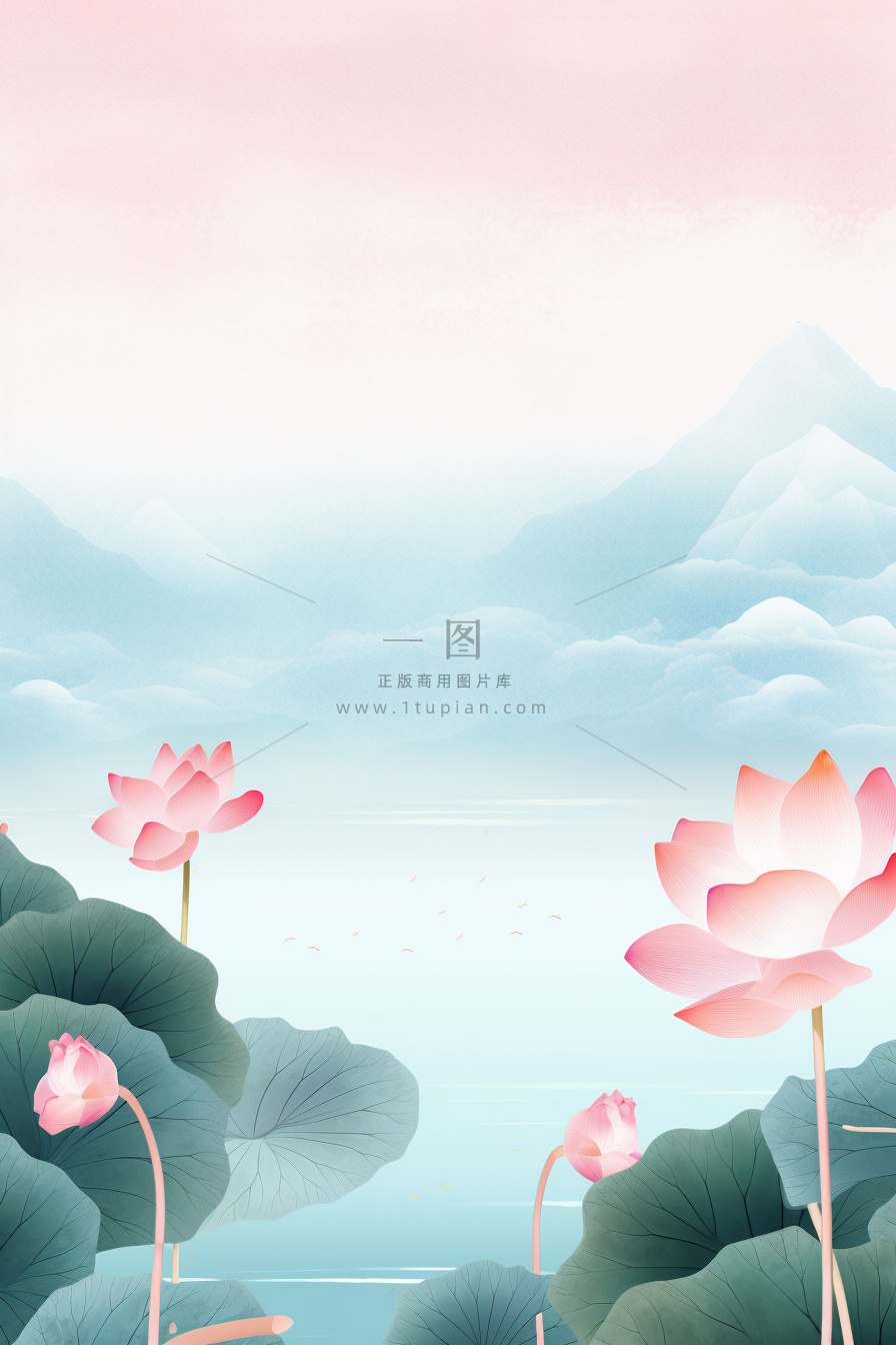 水墨山水风景国风荷花背景