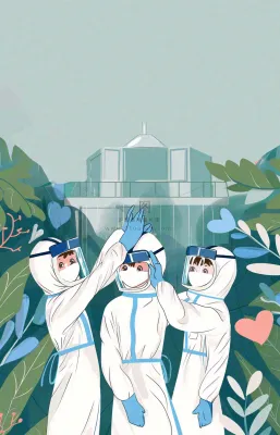 疫情防护医务工作者医疗卫生劳动节卡通插画背景