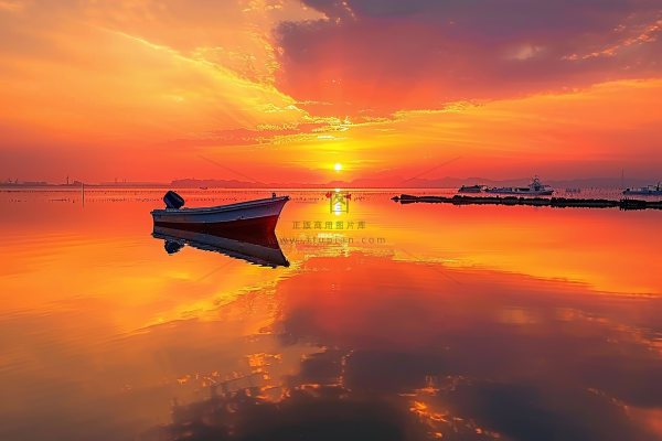 落日海洋沙滩夕阳晚霞摄影图 