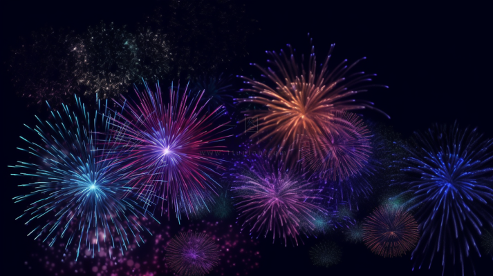 烟花五颜六色的烟花庆典新年节日暮色的天空背景摄影图