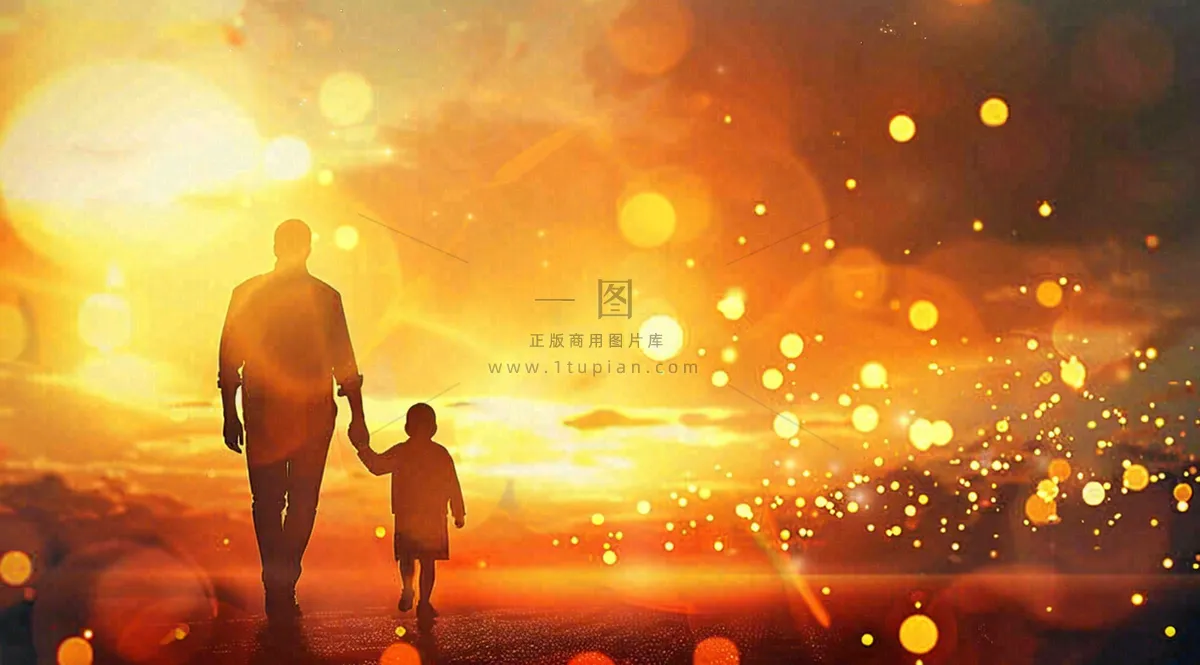 父亲节爸爸和孩子剪影亲情温馨插画背景