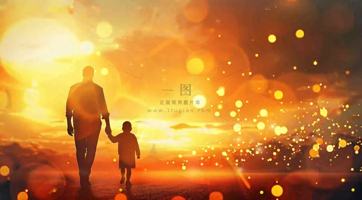 父亲节爸爸和孩子剪影亲情温馨插画背景 父亲节爸爸和孩子剪影亲情温馨插画背景