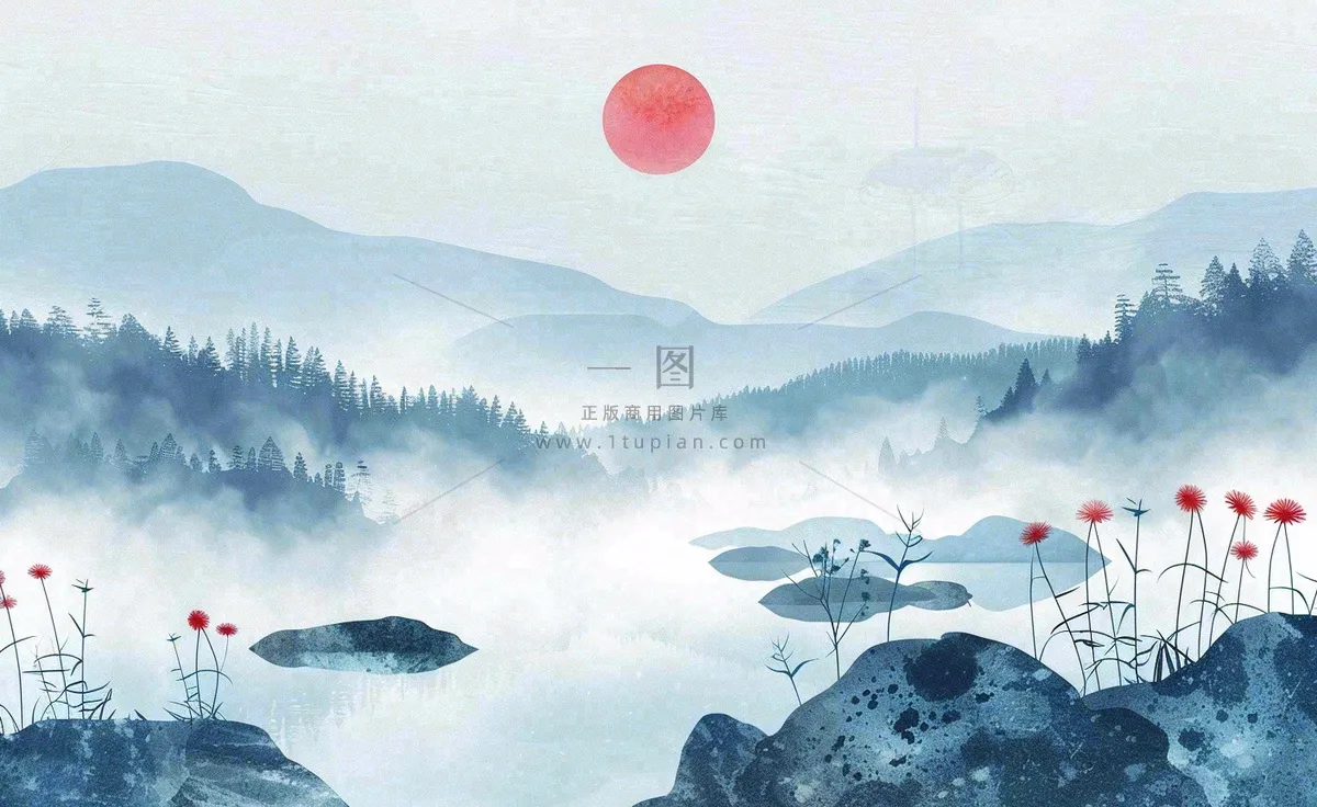 中国风水墨画山水画寒露插画背景