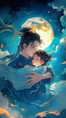 父爱如山父亲节温情亲情爱意深蓝唯美星光手绘插画 父爱如山父亲节温情亲情爱意深蓝唯美星光手绘插画