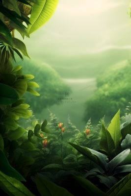 简约树叶丛林小草绿色简约背景