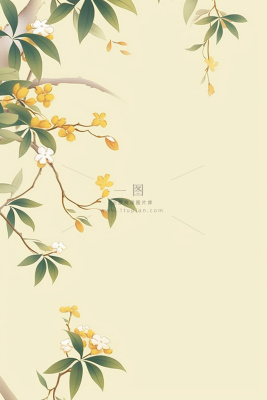 桂花枝叶清新黄色国风背景