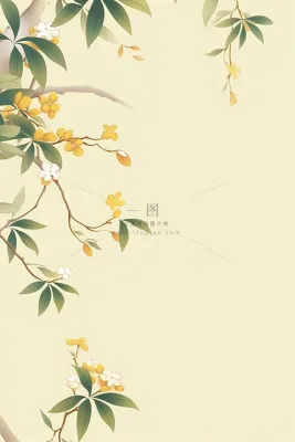 桂花枝叶清新黄色国风背景 桂花枝叶清新黄色国风背景