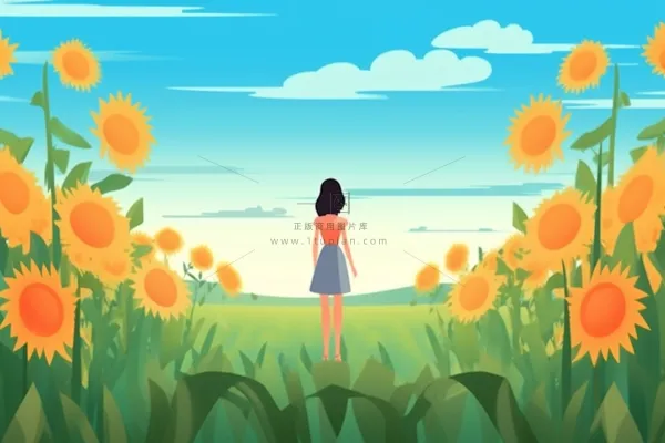 向日葵太阳花从女孩背景