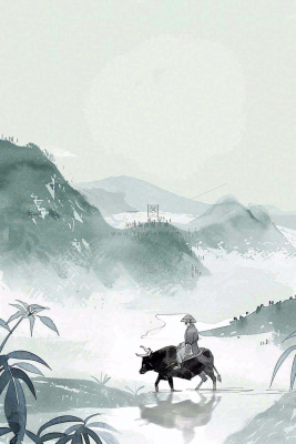 清明牧童人水墨画山水插画背景 清明牧童人水墨画山水插画背景