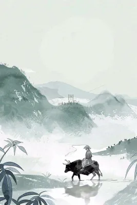 清明牧童人水墨画山水插画背景 清明牧童人水墨画山水插画背景