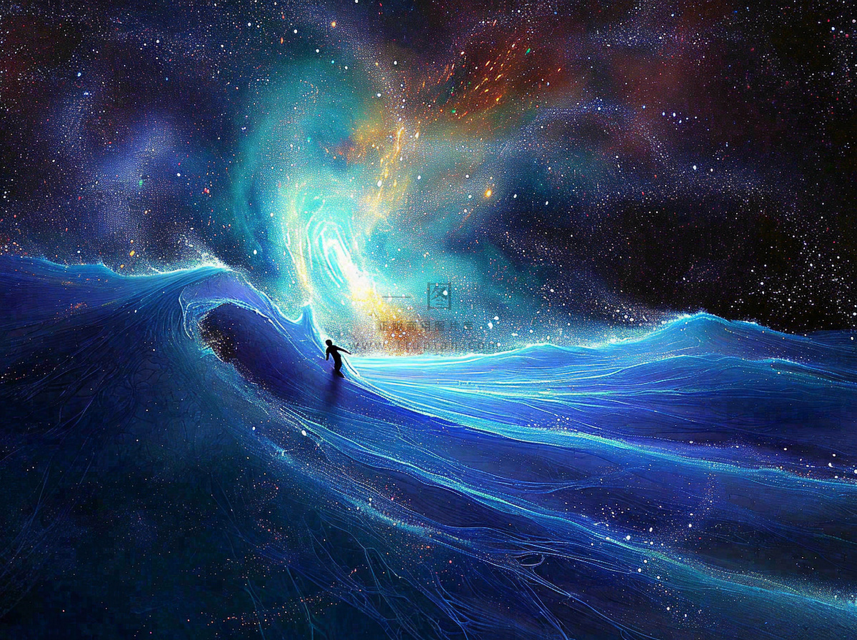 夜晚天空科幻绚丽星空下的人,暗黑天蓝