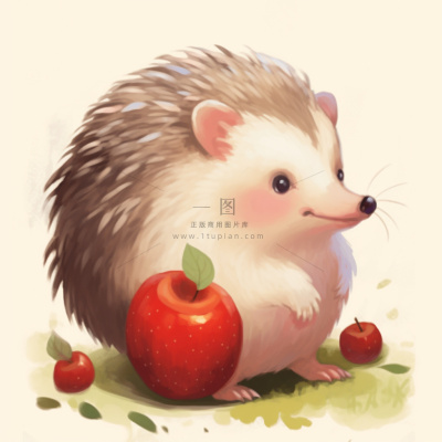 刺猬苹果觅食动物卡通插画素材