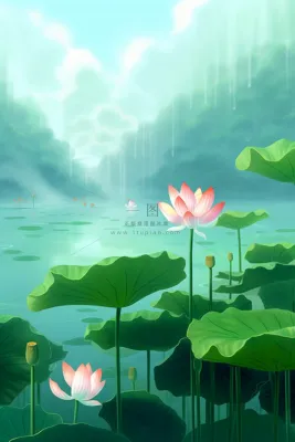 简约大气意境绿色荷花背景 简约大气意境绿色荷花背景