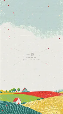 清新山脉草坪点线面扁平屋子树木手绘插画 清新山脉草坪点线面扁平屋子树木手绘插画