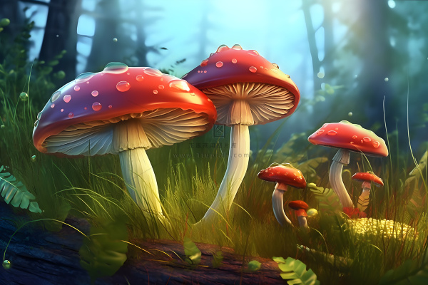 春天草丛蘑菇森林手绘插画海报素材背景 春天草丛蘑菇森林手绘插画海报素材背景