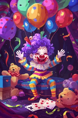 马戏团小丑表演开心紫色卡通搞怪愚人节插画背景