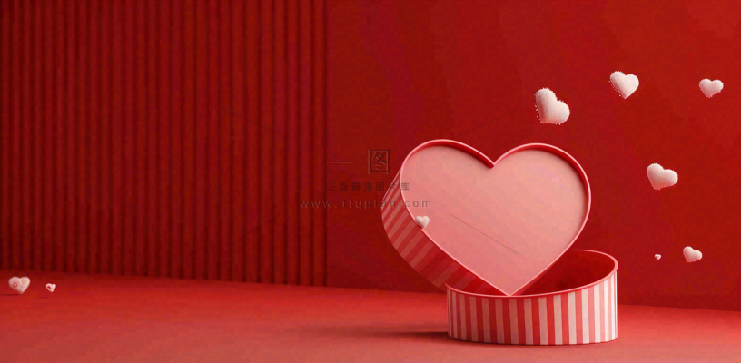 红色立体爱心礼盒妇女节情人节七夕插画背景