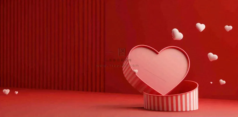红色立体爱心礼盒妇女节情人节七夕插画背景