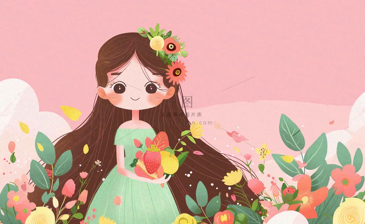 粉色ins时尚女生节绿植女神节妇女节小清新插画背景