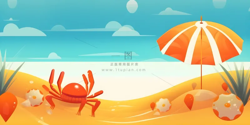 沙滩遮阳伞海洋金橘色背景