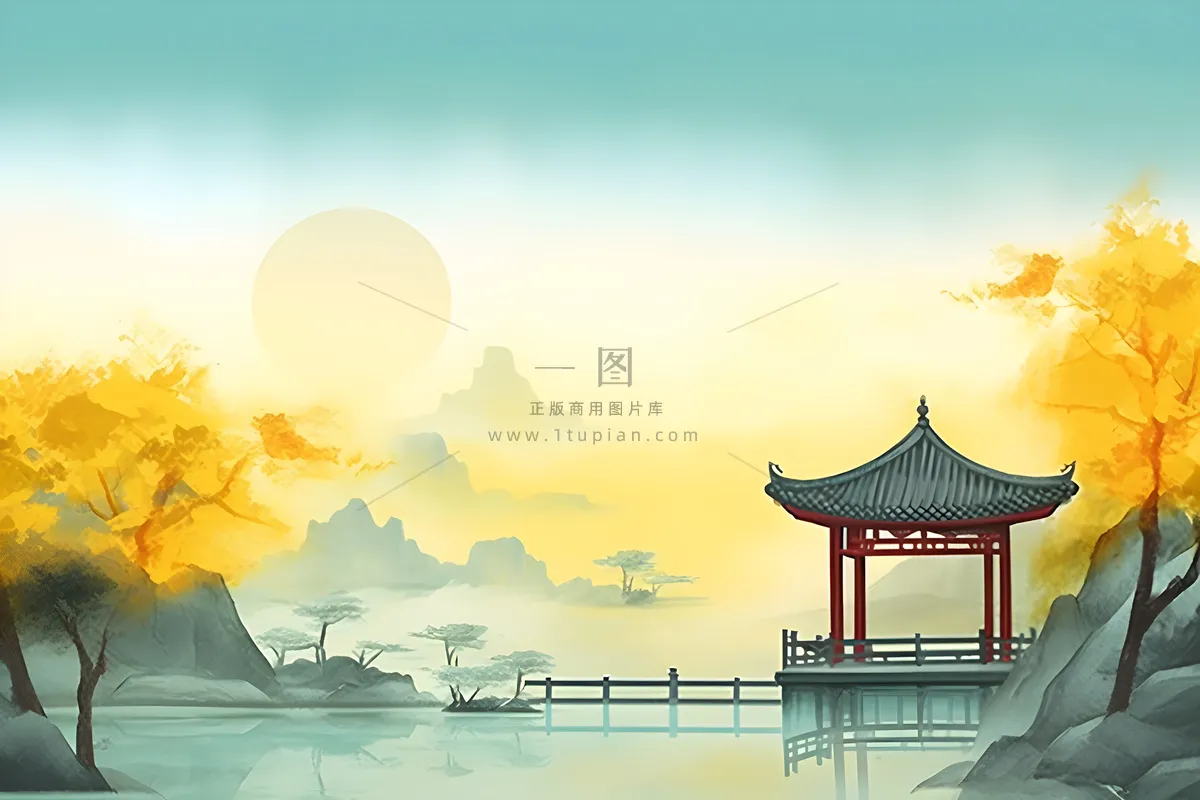 国风庭院简约清新阳光背景