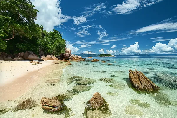 海边沙滩礁石大自然风光摄影图