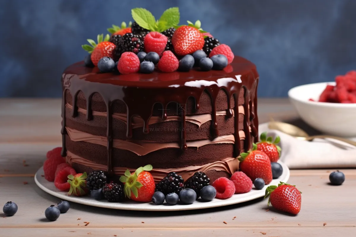 巧克力水果蛋糕生日蛋糕摄影图