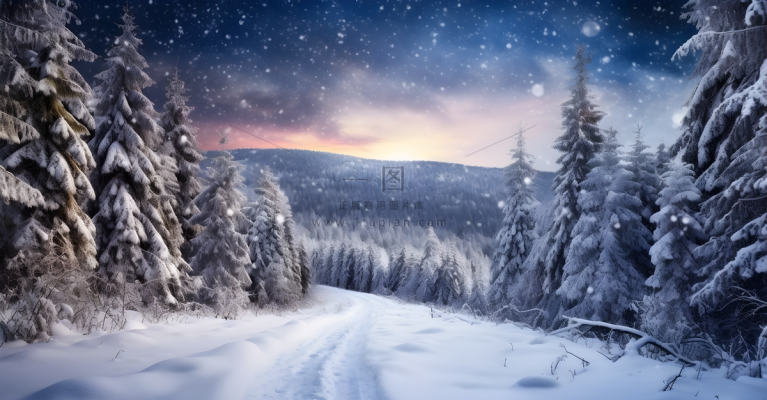 茫茫的雪原清晨日出霞光普照摄影图