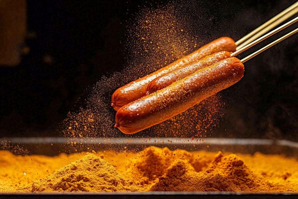 烤火腿肠煎辣椒面香辣美食小吃摄影图