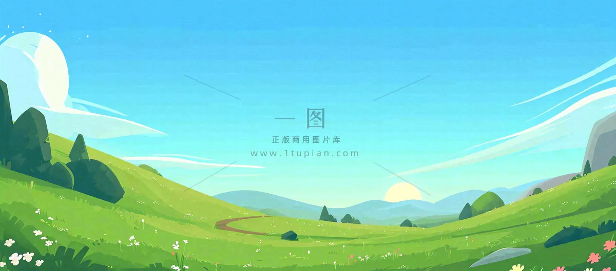 蓝天白云绿植草坪,小草树木清新,春天夏天阳光