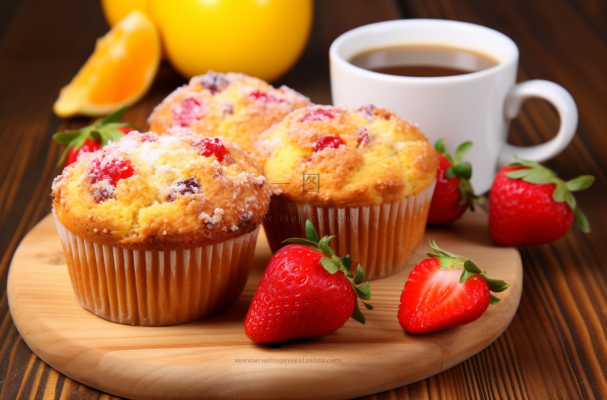 小蛋糕草莓甜点下午茶摄影图