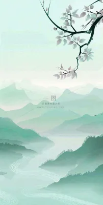 夏天青山绿水国风端午节处暑插画背景 夏天青山绿水国风端午节处暑插画背景