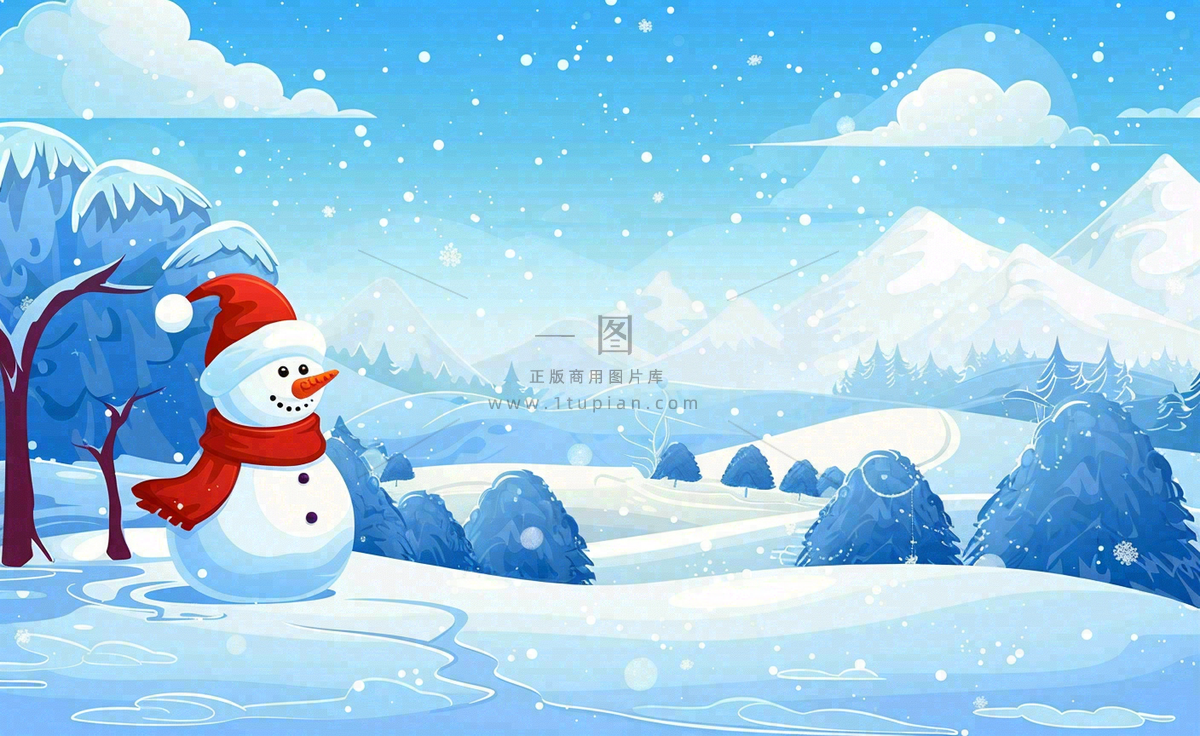 冬天白雪覆盖寒冷唯美雪景大寒插画背景