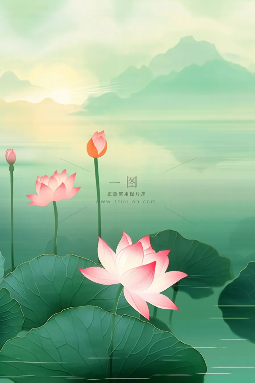 简约大气意境绿色荷花背景