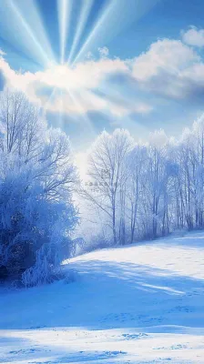 冬天东北森林白雪覆盖阳光小寒大寒大雪摄影图