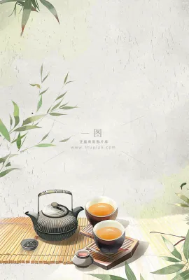 夏天树下饮茶休闲中国风小暑大暑端午节插画背景