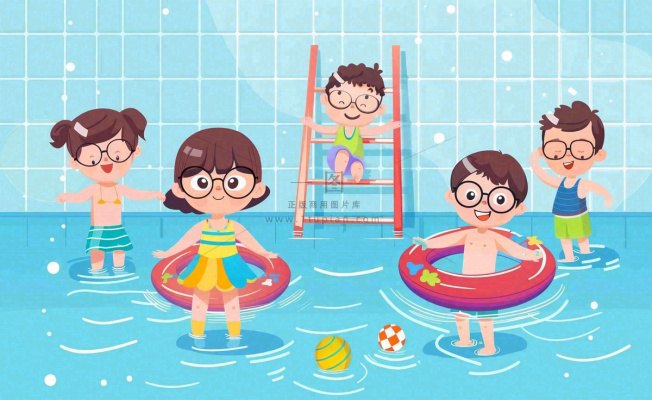 蓝色儿童夏天游泳池插画卡通夏日立夏夏至大暑小暑游泳插画背景 蓝色儿童夏天游泳池插画卡通夏日立夏夏至大暑小暑游泳插画背景