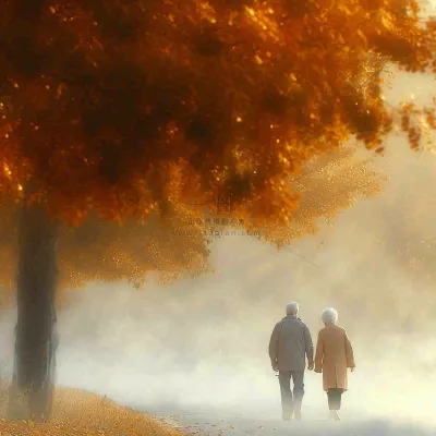 父母年长老人重阳节温馨落日背影 父母年长老人重阳节温馨落日背影