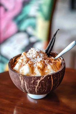 下午茶甜品椰子壳美食摄影图