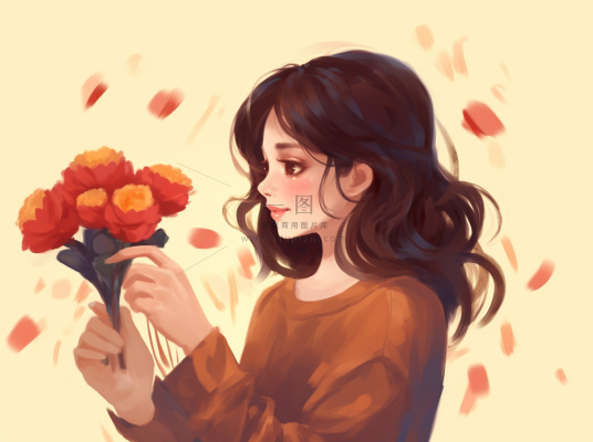 母亲节妈妈拥抱着孩子花海手绘插画素材海报背景