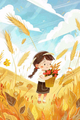 秋意浓丰收季女孩农场采收大雁芒种立秋秋分插画背景 秋意浓丰收季女孩农场采收大雁芒种立秋秋分插画背景