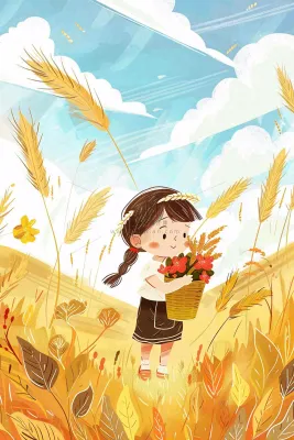 秋意浓丰收季女孩农场采收大雁芒种立秋秋分插画背景 秋意浓丰收季女孩农场采收大雁芒种立秋秋分插画背景
