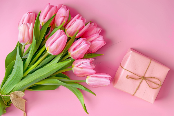 粉色鲜花礼物礼盒妇女节女神节摄影图
