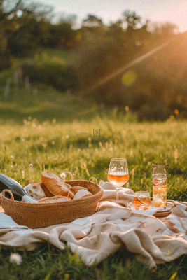 春天户外草坪野餐篮子露营食物酒面包摄影 春天户外草坪野餐篮子露营食物酒面包摄影