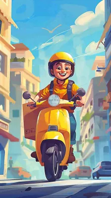 工作的外卖员送餐辛勤劳动节卡通插画背景