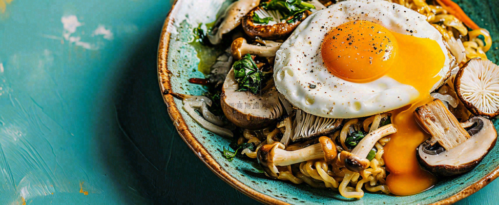 美食方便面鸡蛋意面西餐简餐摄影图