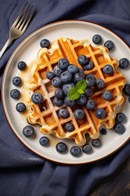 蓝莓华夫饼蜂蜜松软可口美食甜点摄影图